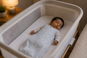 Newborn sleeps safe in bassinet | SafeSleep | Sleep Monitoring Devices