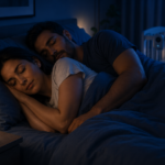 Parents sleeping with a baby sleep monitor | SafeSleep | Sleep monitoring devices